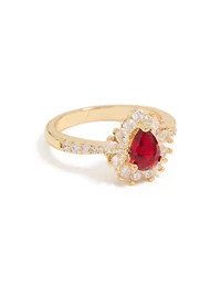 Anneau en poire cubique rouge brillant plaqué or