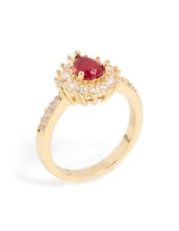 Anneau en poire cubique rouge brillant plaqué or