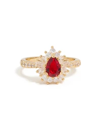 Anneau en poire cubique rouge brillant plaqué or
