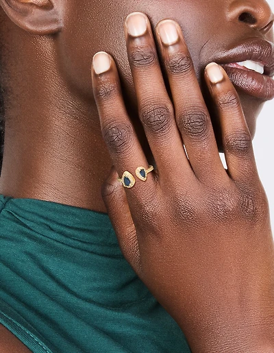 Bague duo diamant bleu plaquée or