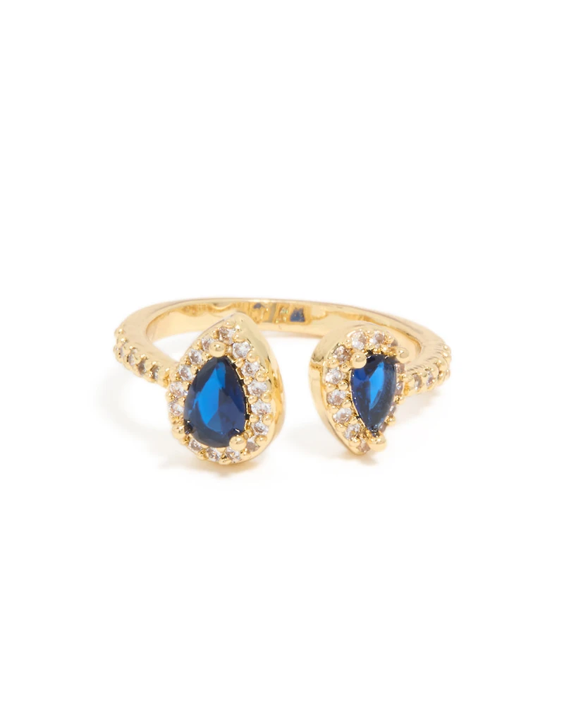 Gold Plated Blue Diamante Duo Ring