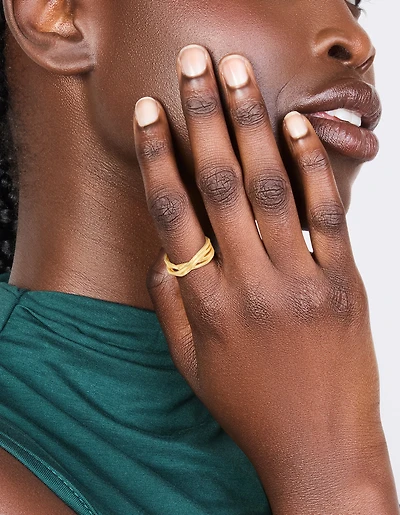 Waterproof Gold Plated Stainless Steel Crossed Line Ring