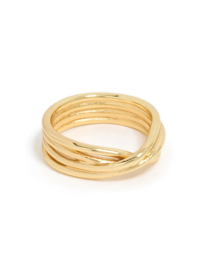 Waterproof Gold Plated Stainless Steel Crossed Line Ring