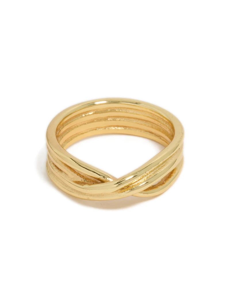 Waterproof Gold Plated Stainless Steel Crossed Line Ring