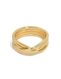 Waterproof Gold Plated Stainless Steel Crossed Line Ring