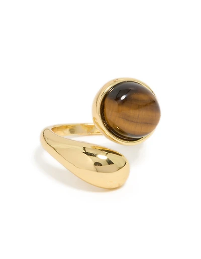 Waterproof Gold Plated Stainless Steel Tigers Eye Stone Wrap Ring