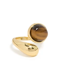 Waterproof Gold Plated Stainless Steel Tigers Eye Stone Wrap Ring