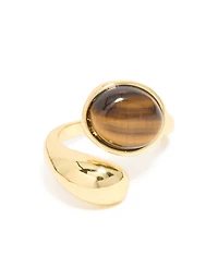 Waterproof Gold Plated Stainless Steel Tigers Eye Stone Wrap Ring