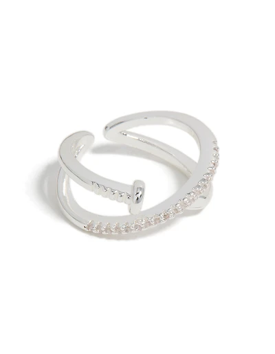 Anneau de demi-ongle brillant en zircone cubique plaqué argent