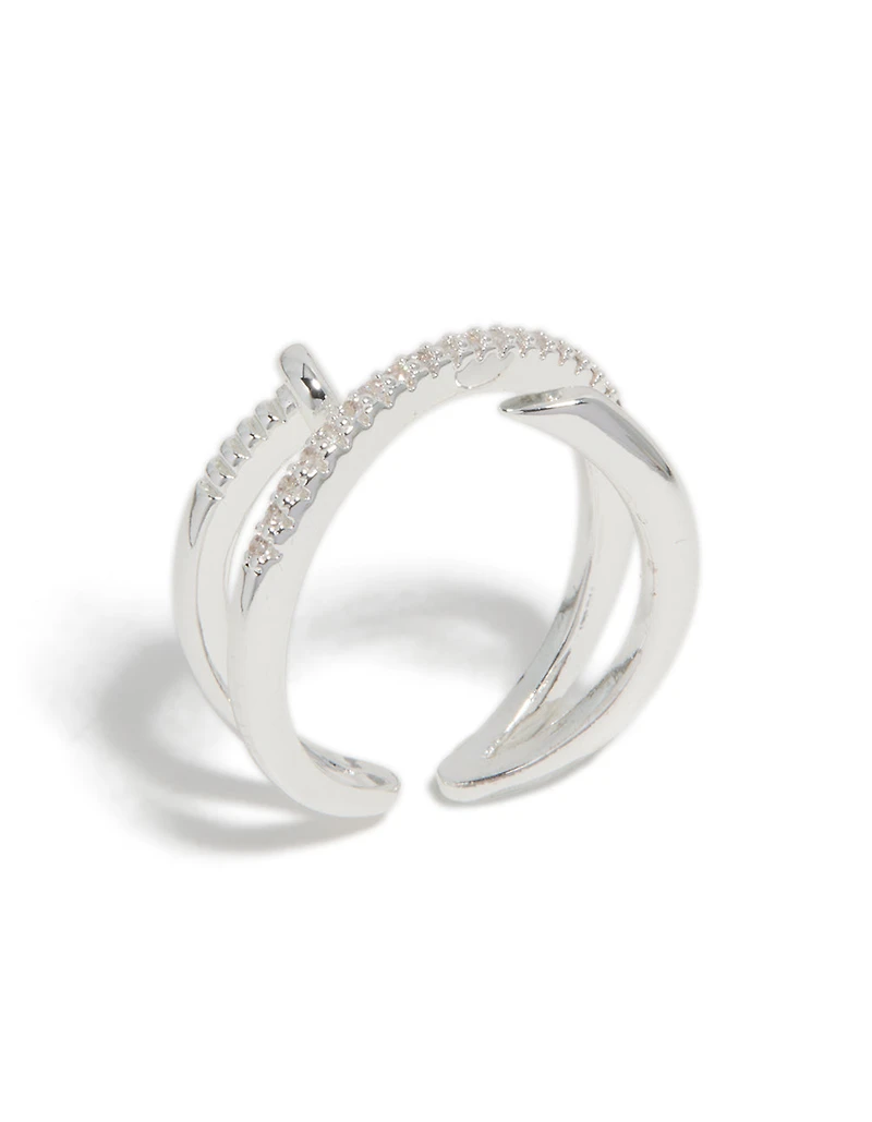 Anneau de demi-ongle brillant en zircone cubique plaqué argent