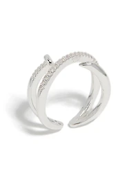 Anneau de demi-ongle brillant en zircone cubique plaqué argent