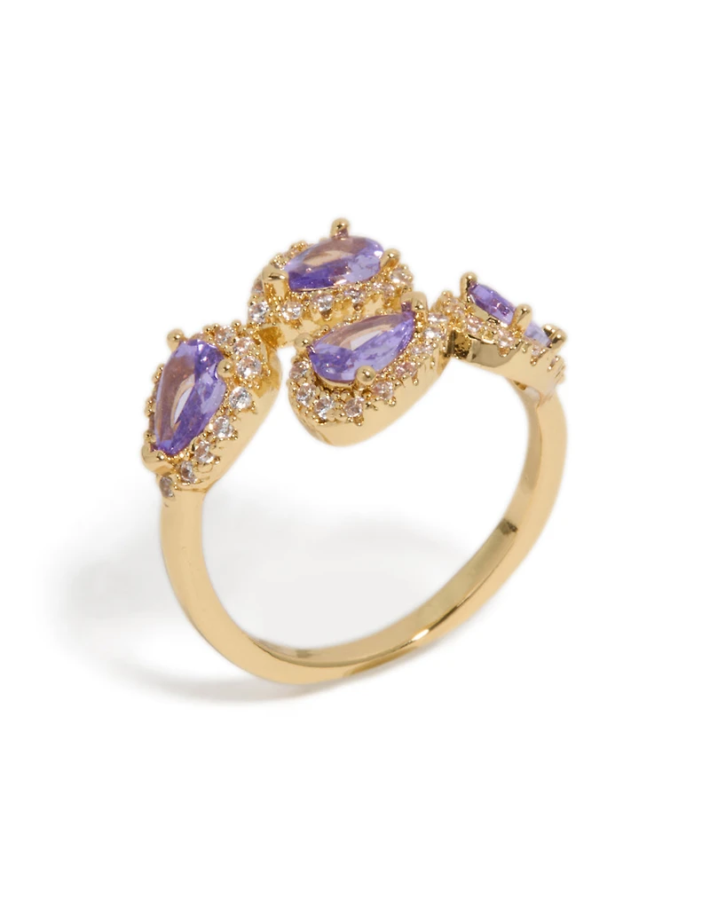 Gold Plated Glitzy Purple Cubic Zirconia Wrap  Around Ring