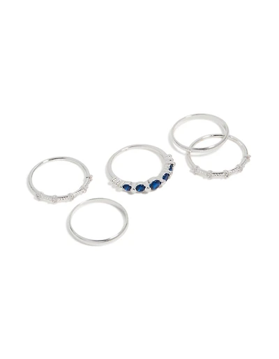 Silver Plated Dainty Cubic Zirconia Stacking Rings 5-Pack