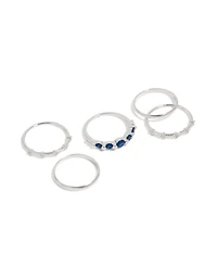 Silver Plated Dainty Cubic Zirconia Stacking Rings 5-Pack