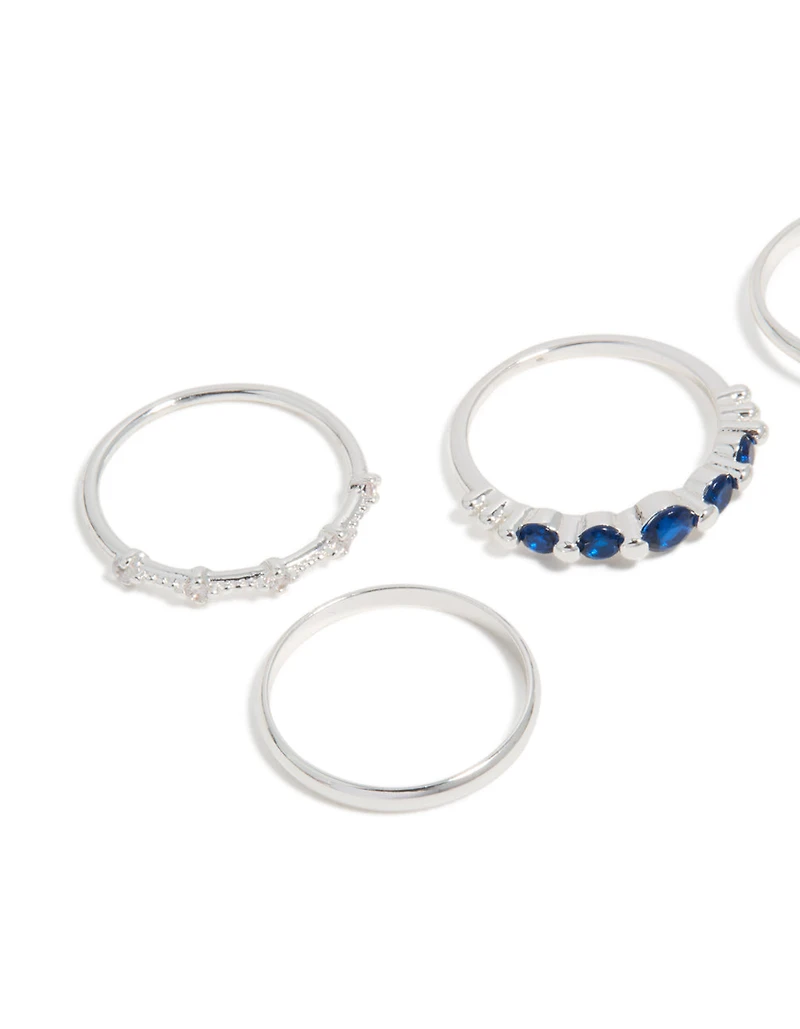 Silver Plated Dainty Cubic Zirconia Stacking Rings 5-Pack