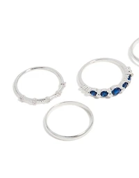 Silver Plated Dainty Cubic Zirconia Stacking Rings 5-Pack