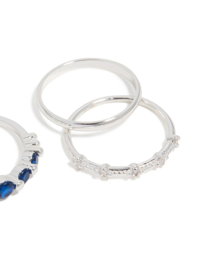 Silver Plated Dainty Cubic Zirconia Stacking Rings 5-Pack