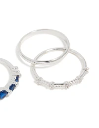 Silver Plated Dainty Cubic Zirconia Stacking Rings 5-Pack