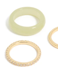 Gold Plated Acrylic & Cubic Zirconia Rings 3-Pack