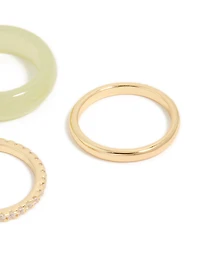 Gold Plated Acrylic & Cubic Zirconia Rings 3-Pack