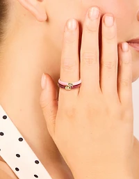 Waterproof Gold Plated Stainless Steel Mini Cubic Zirconia Enamel Rings 2-Pack
