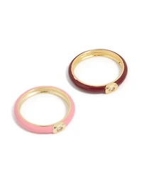 Waterproof Gold Plated Stainless Steel Mini Cubic Zirconia Enamel Rings 2-Pack