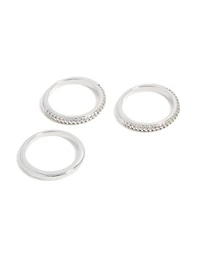 Silver Plated Cubic Zirconia Band Rings 3-Pack