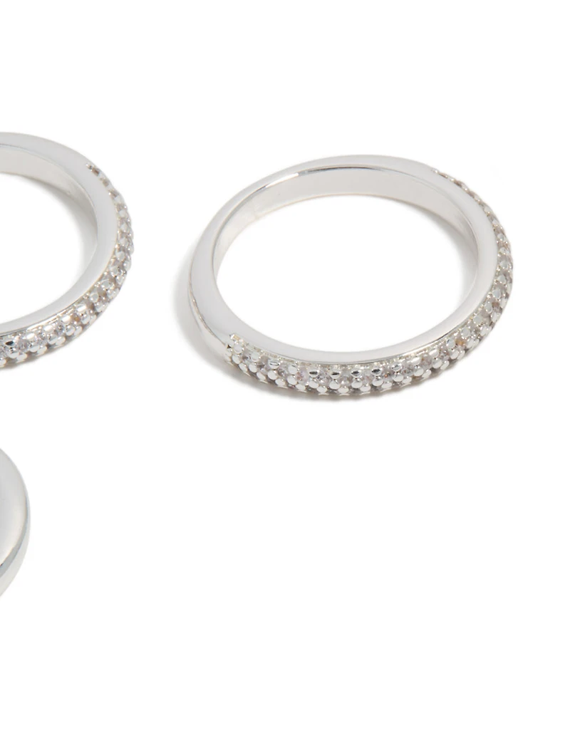 Silver Plated Cubic Zirconia Band Rings 3-Pack