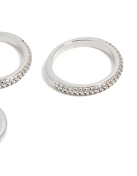 Silver Plated Cubic Zirconia Band Rings 3-Pack