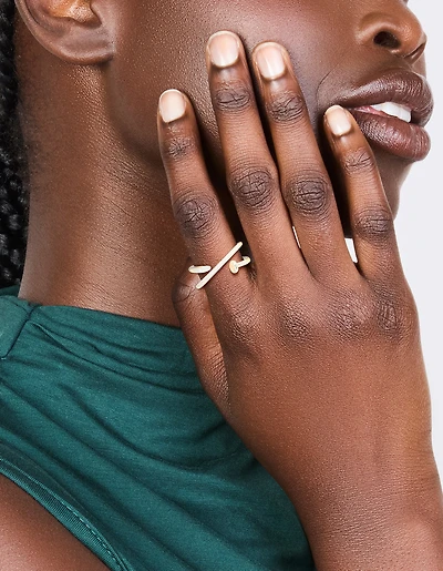 Silver Plated Cubic Zirconia Shiny Half Nail Ring