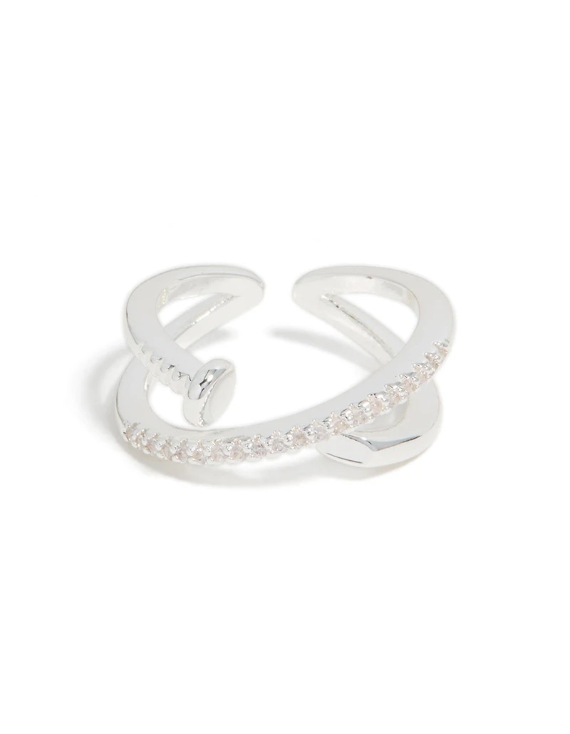 Silver Plated Cubic Zirconia Shiny Half Nail Ring