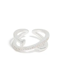 Silver Plated Cubic Zirconia Shiny Half Nail Ring