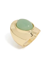 Bague ovale en pierre semi-précieuse verte plaquée or