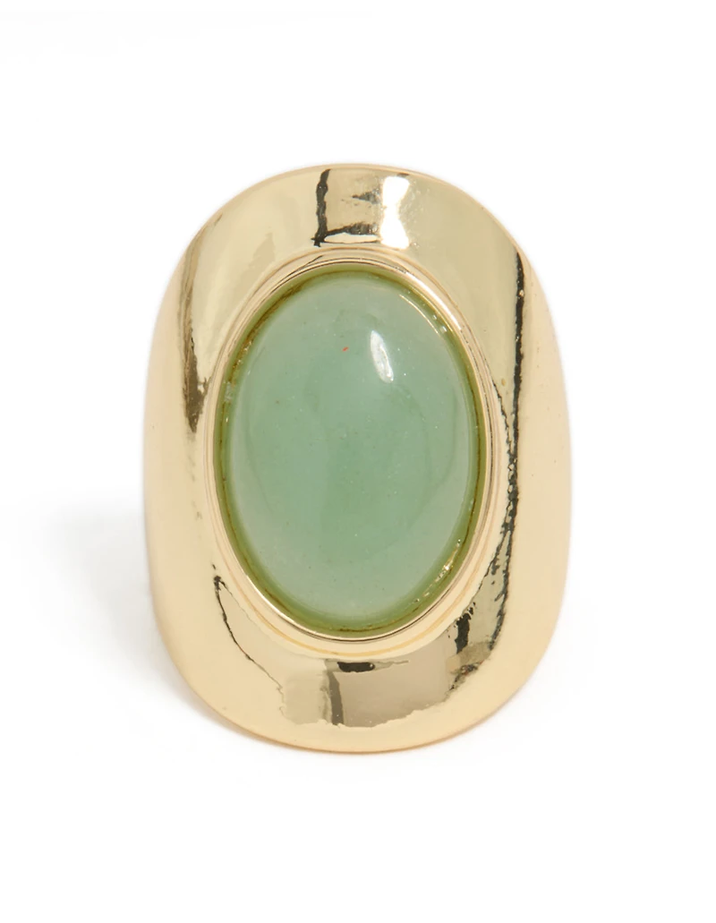 Bague ovale en pierre semi-précieuse verte plaquée or