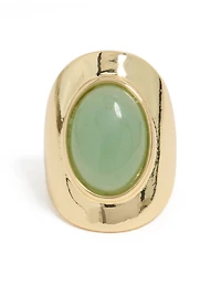 Bague ovale en pierre semi-précieuse verte plaquée or