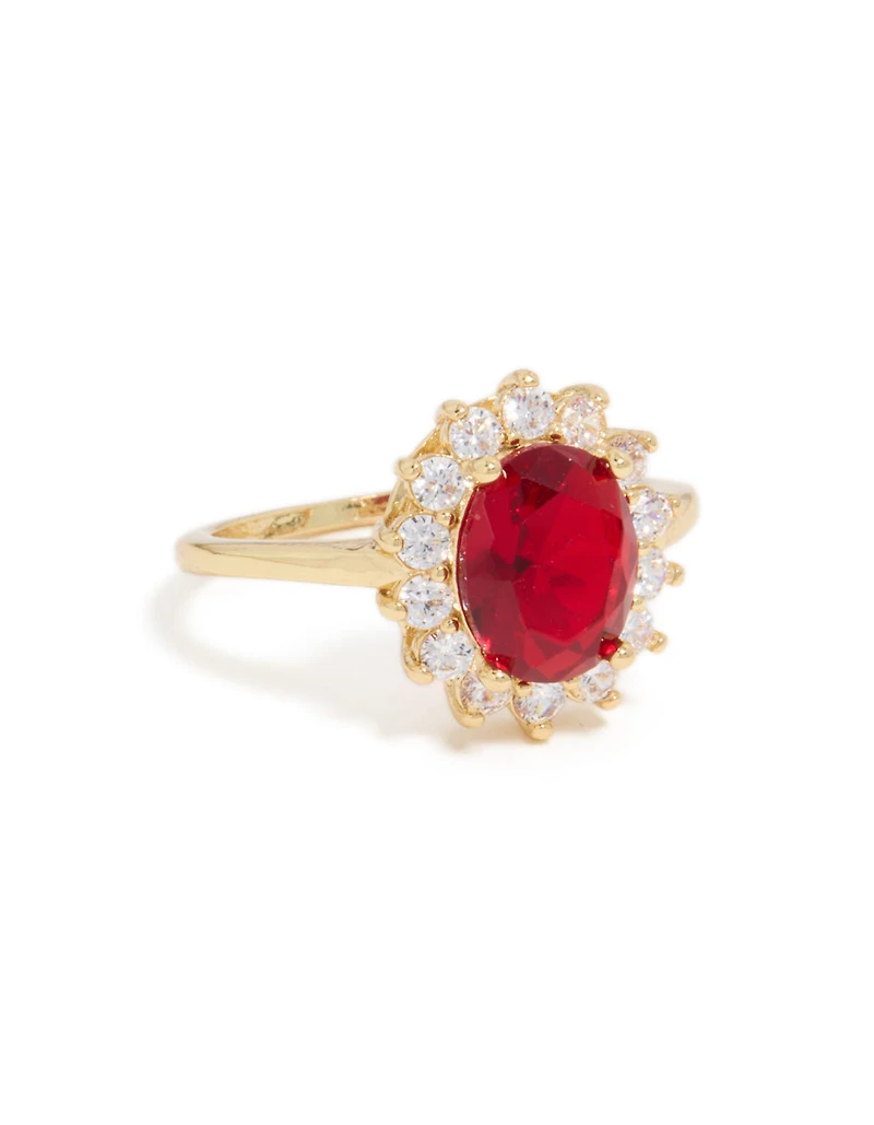Gold Plated Oval Red Cubic Zirconia Ring