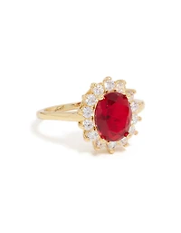 Gold Plated Oval Red Cubic Zirconia Ring