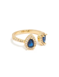 Gold Plated Blue Diamante Duo Ring