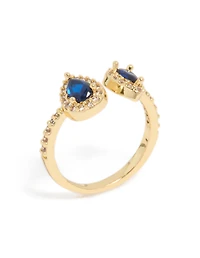 Gold Plated Blue Diamante Duo Ring