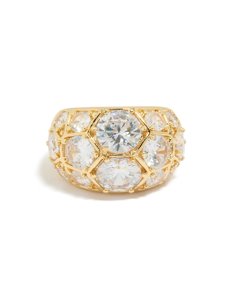 Gold Plated Extra Large Diamantes Ring