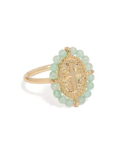 Gold Plated Textured Cross Ring