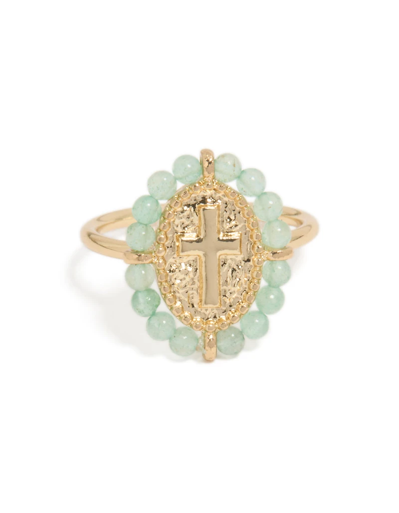 Gold Plated Textured Cross Ring