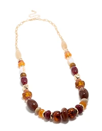Gold Burgundy & Orange Resin Beaded Necklace
