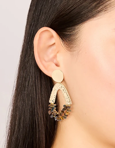 Gold Tigers Eye Semi Precious Stone Chip & Molten Drop Earrings