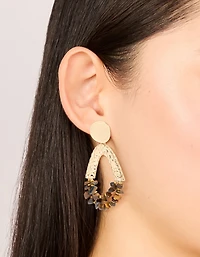 Gold Tigers Eye Semi Precious Stone Chip & Molten Drop Earrings