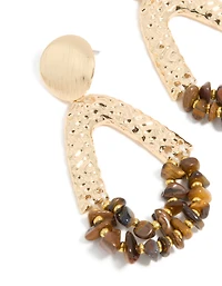 Gold Tigers Eye Semi Precious Stone Chip & Molten Drop Earrings