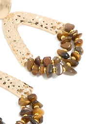 Gold Tigers Eye Semi Precious Stone Chip & Molten Drop Earrings