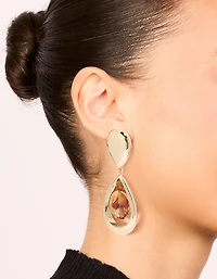 Gold Brown Acrylic & Double Drop Earrings