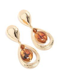 Gold Brown Acrylic & Double Drop Earrings