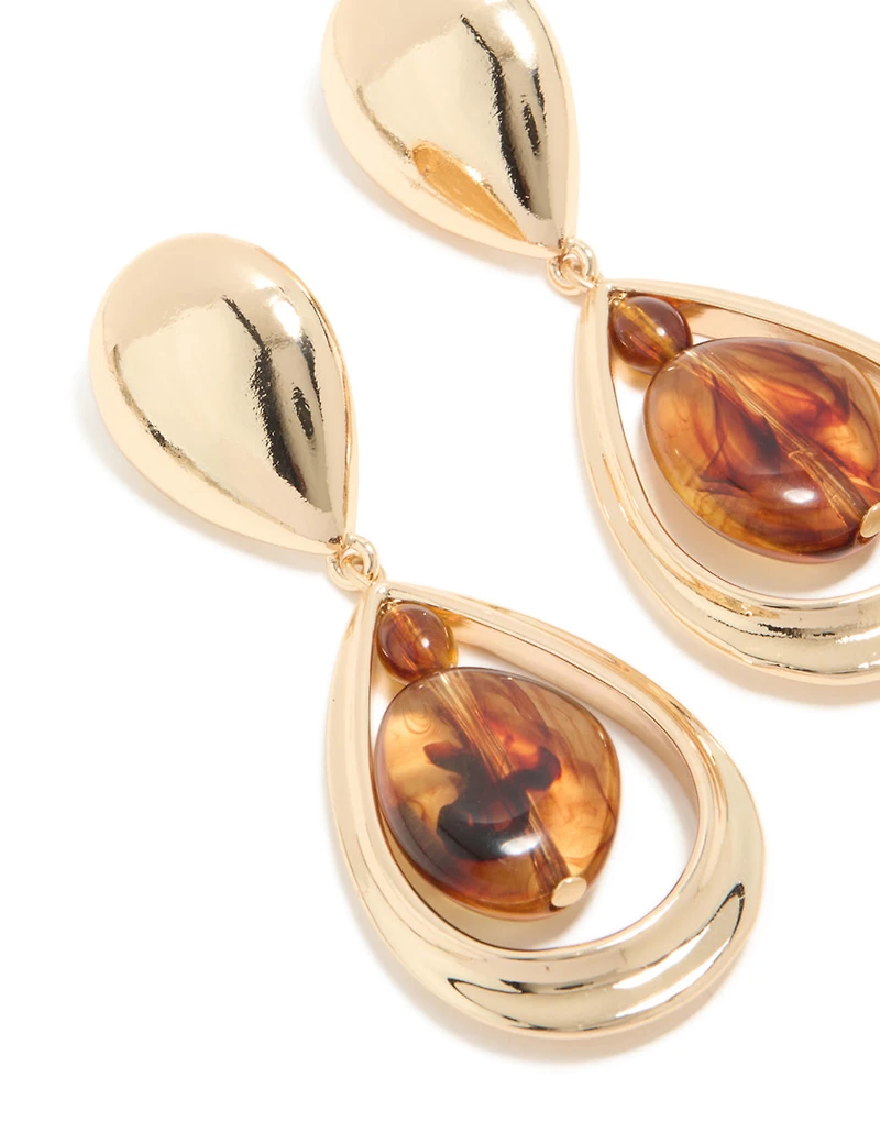 Gold Brown Acrylic & Double Drop Earrings
